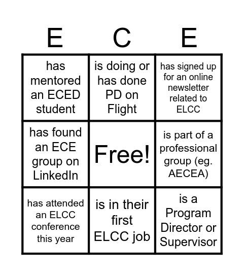ECE Networking Bingo! Bingo Card