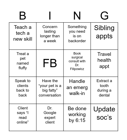 Dr. Treat Doctor Bingo Card