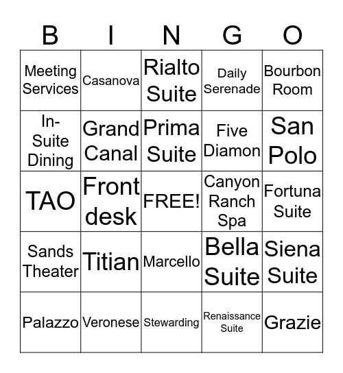 V | P BINGO Card