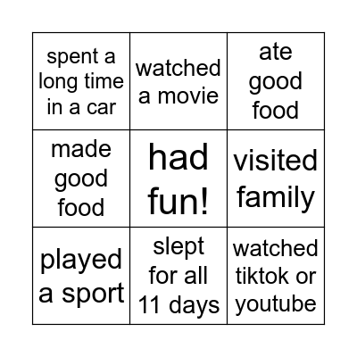 Fall Break BINGO! Bingo Card