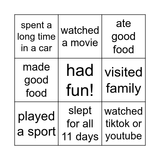 Fall Break BINGO! Bingo Card