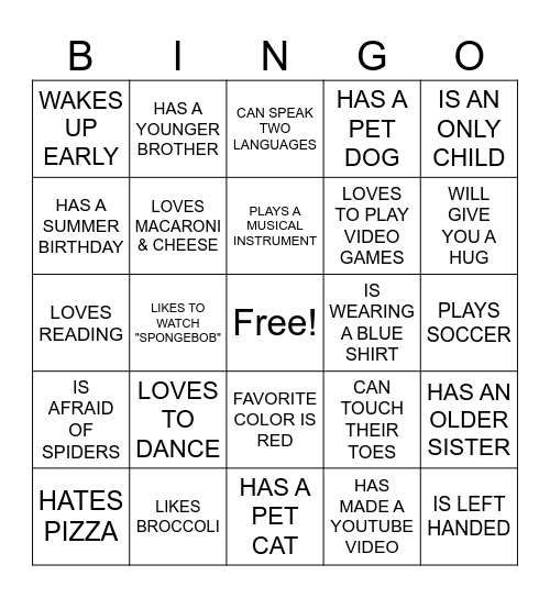 People Bingo Card