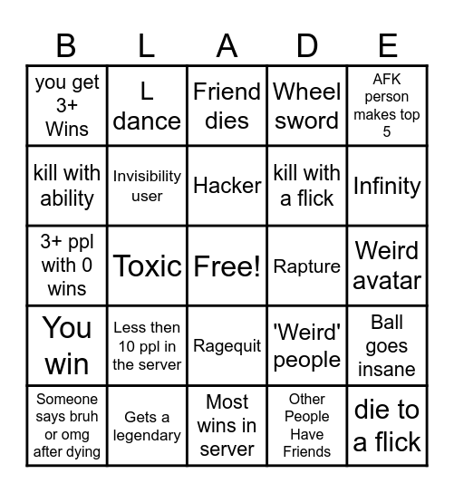 Blade ball bingo bingo Card