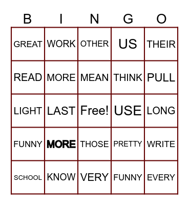 1B POWER WORDS Bingo Card