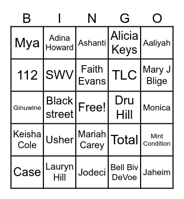 Old School RNB Bingo Card