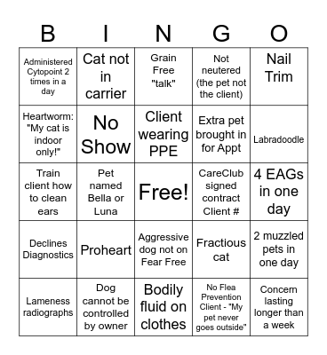 Veterinary Technician Week Bingo Card