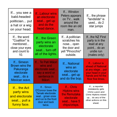 Election Night 2023 Actions Activity Bingo Card