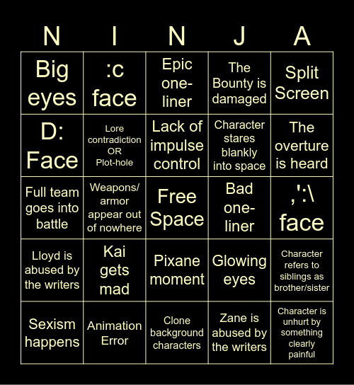 Ninja Bingo (Ninjago) Bingo Card