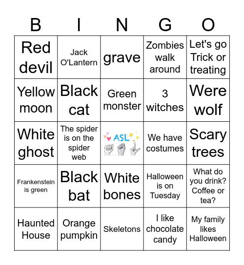 ASL Halloween and Review Bingo Card