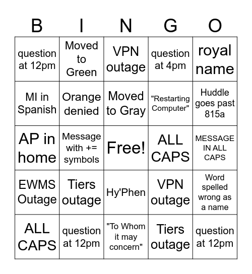 random Bingo Card