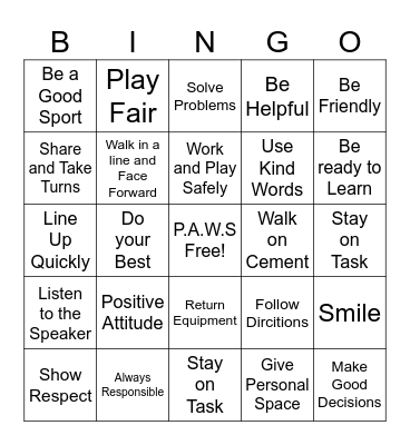 P.A.W.S Bingo Card