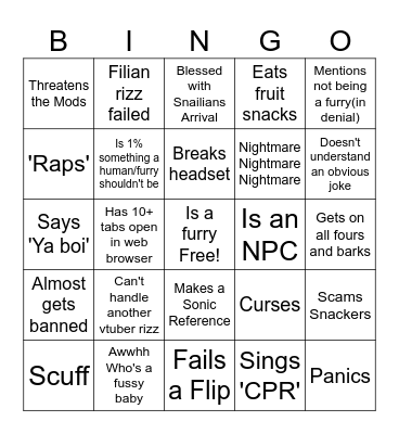 Filian Stream Bingo Card