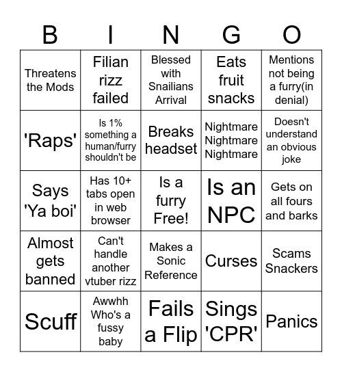 Filian Stream Bingo Card