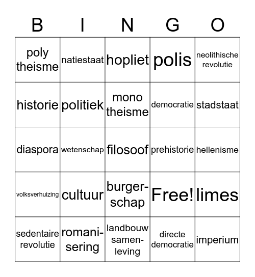 bingo tijdvak 1 en 2 Bingo Card