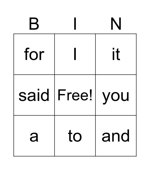 Word Bingo Card