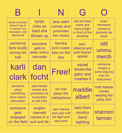 Alumni Band 2023 Bingo Card