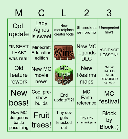 Minecraft Live 2023 Bingo Card