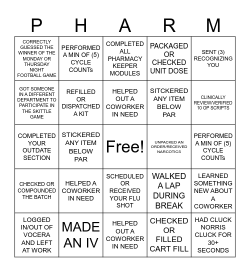 PHARMACY WEEK (PHARMACIST) Bingo Card