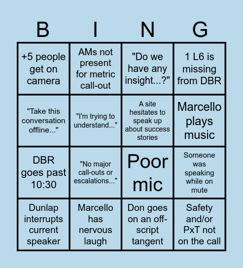 SoCal DBR Bingo Card