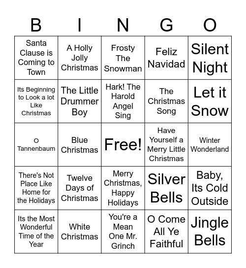 Come on Christmas Bingo Card