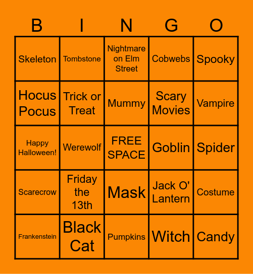 Halloween Bingo Card