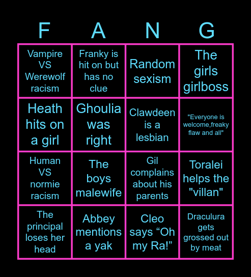 Monster high Bingo Card