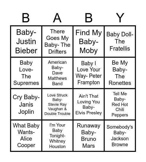 Baby Shower Bingo Card