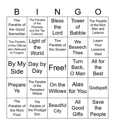 Godspell Bingo Card