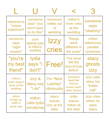 Love Is Blind Bingo Card