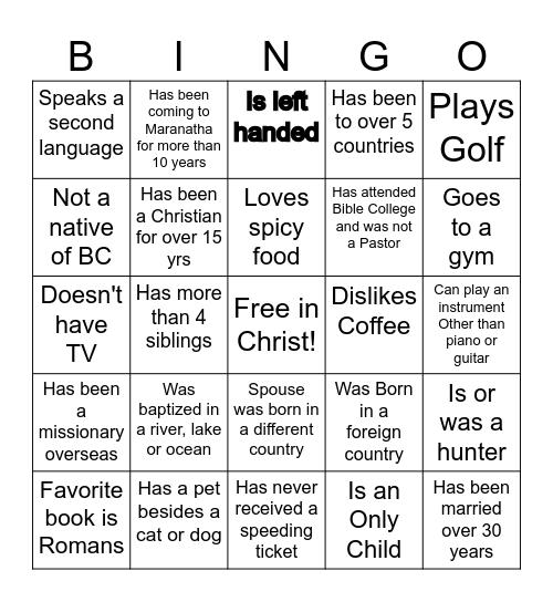 Men's Breakfast Bingo Card