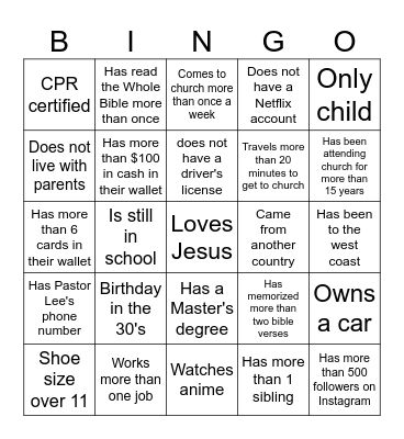 CHIUYANG CHURCH BINGO Card