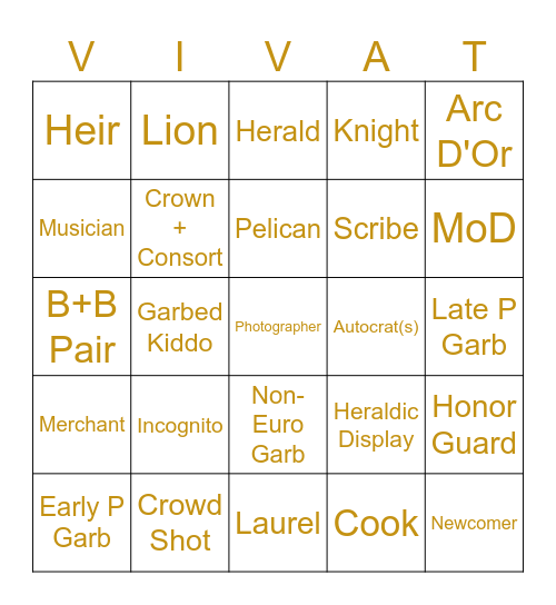 Sable Star Photographer's Bingo Card