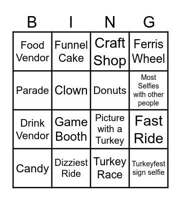 Turkey fest Bingo Card