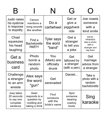 Mark's Bachelor Party (Mark's Card) Bingo Card