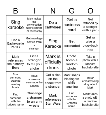 Mark's Bachelor Party (Attendee Card) Bingo Card