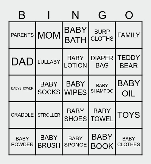 BABY BINGO CHALLENGE Bingo Card