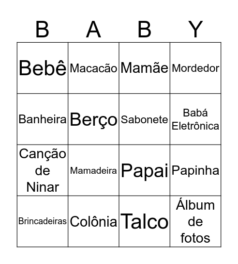 Chá de Revelação Bingo Card