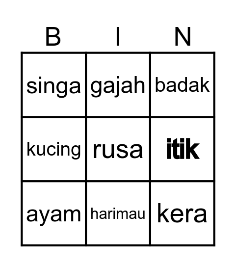 Haiwan liar Bingo Card