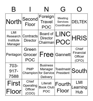 LMI Bingo Card