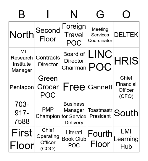 LMI Bingo Card