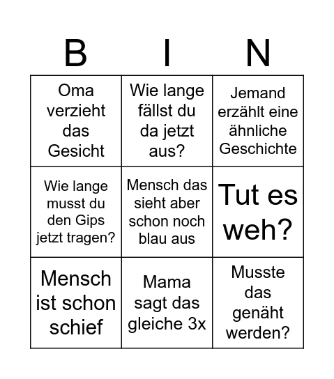 Hendrik hat sich die Nase gebrochen Bingo Card