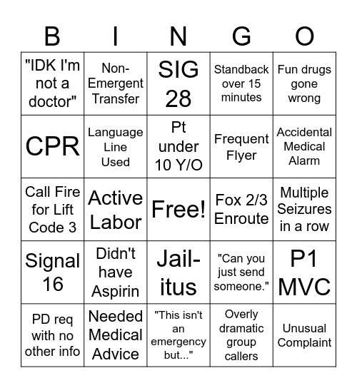 EMS Bingo Card