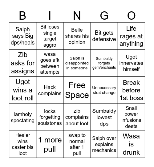 fellowship Raid Bingo Card