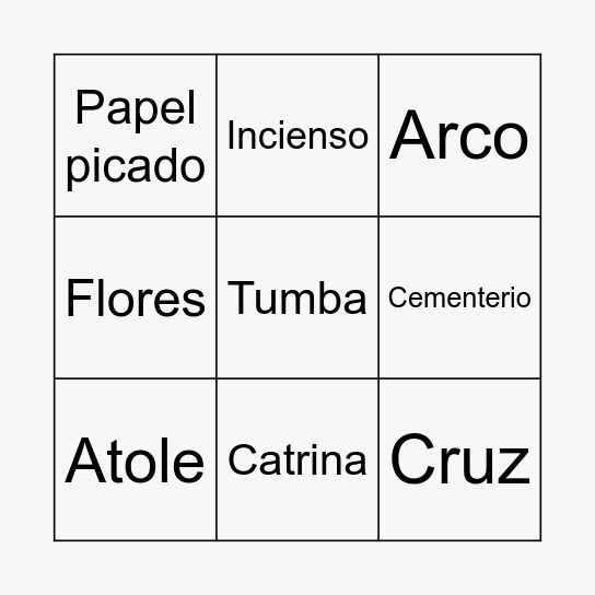 Día de muertos Bingo Card