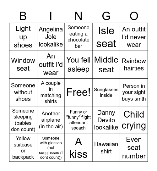 Airplane bingo Card