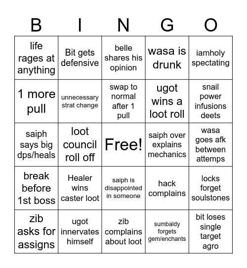 fellowship raid bingo Card