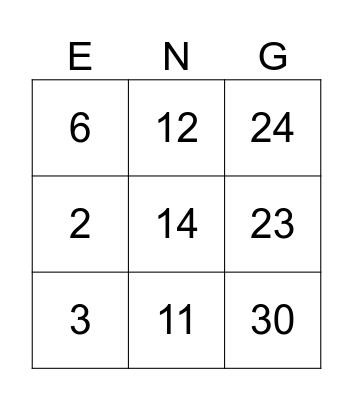 ENGLISH 6 Bingo Card