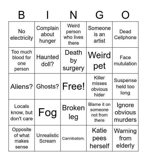 Horror Bingo Card