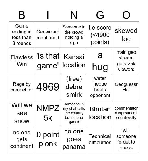 GEO WC BINGO Card