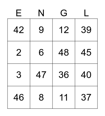 ENGLISH 10 Bingo Card